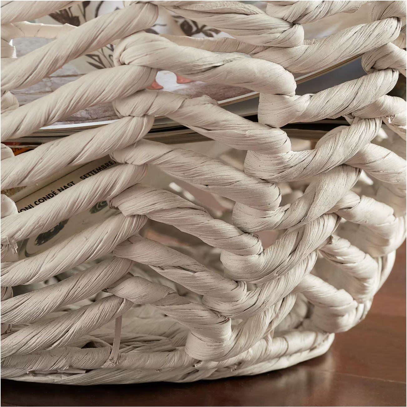 Ivory Round Water Hyacinth Decorative Basket with Handles (Set of 2)