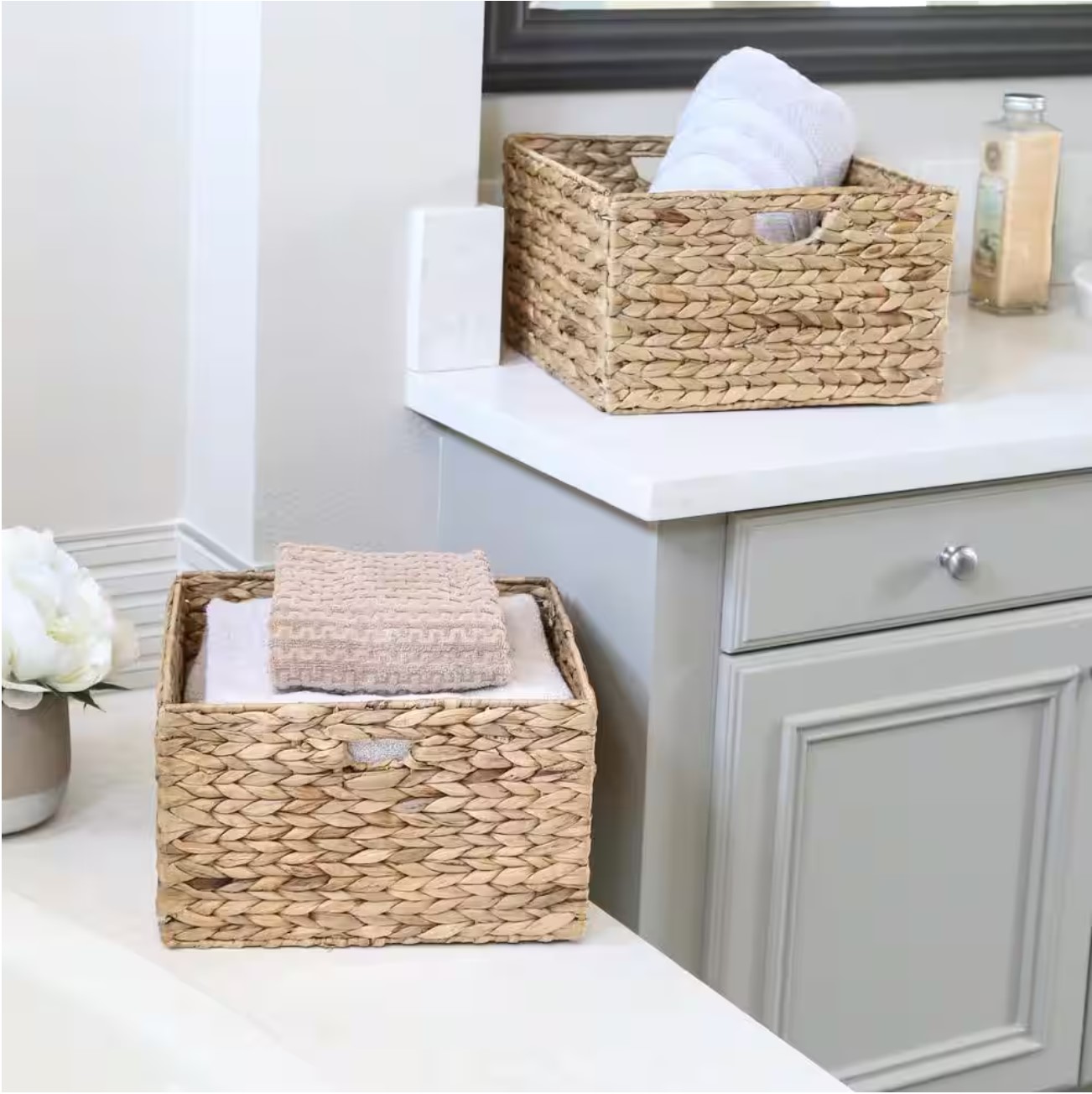 Water Hyacinth Storage Baskets, Hand-Woven 2-Pack