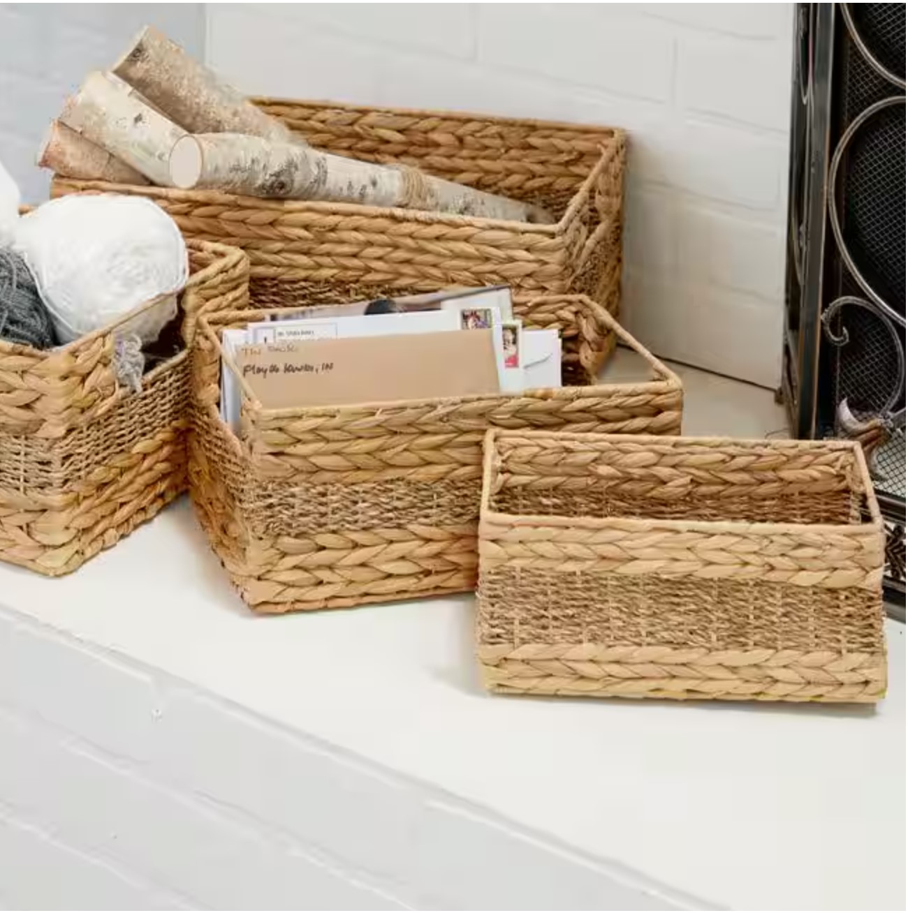 Seagrass Handmade Storage Basket with Handles (Set of 4)